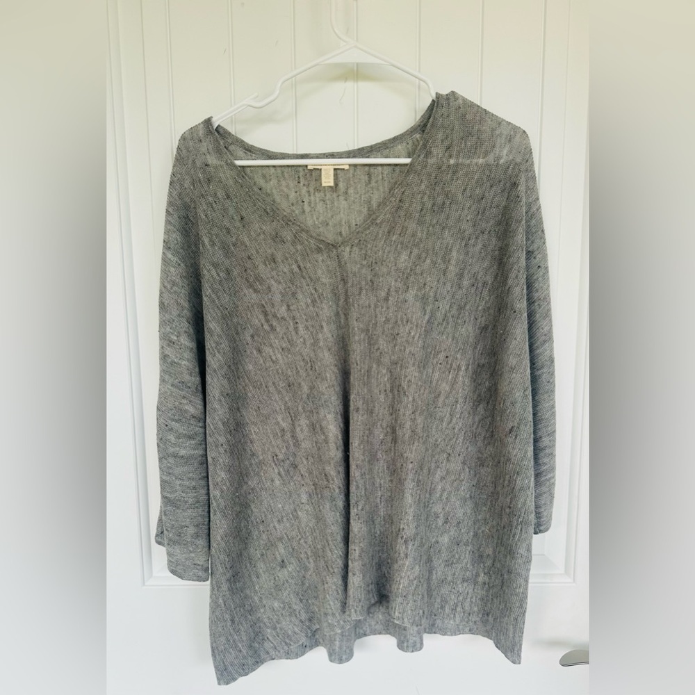 Eileen Fisher 100% Linen Grey Blouse-Size Medium